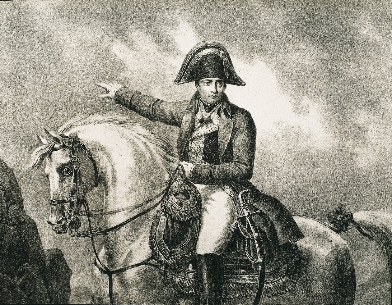 NAPOLEON I Bonaparte (1769-1821). Franse militair en politicus, keizer van Frankrijk (1804-1815). Detail van een ruiterportret van Napoleon, geïnspireerd op het originele portret door Joseph Chabord. Gravure door Artist Unknown