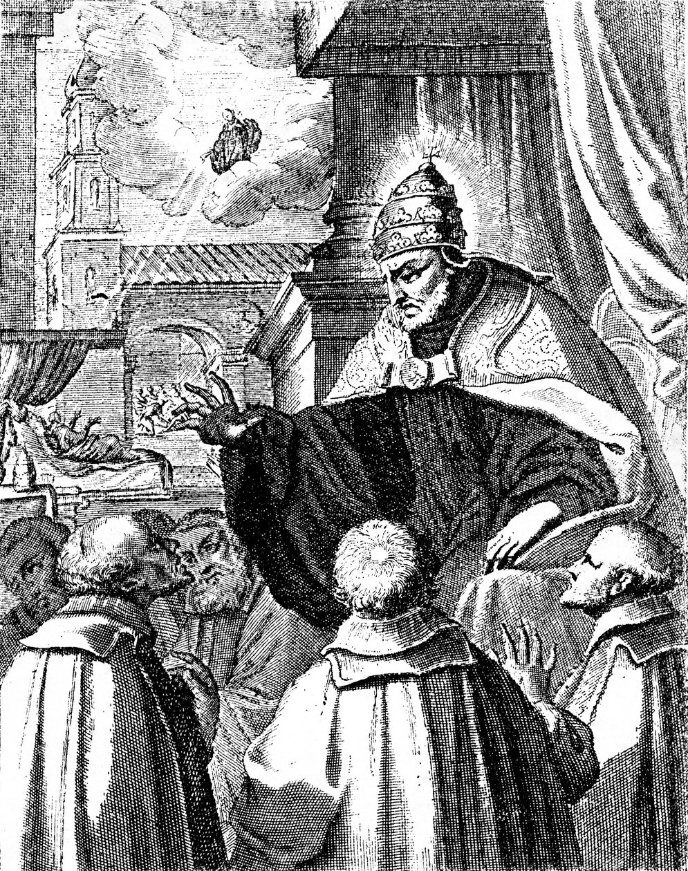 Pauselijke afgevaardigden aan het hof van Michael I van Constantinopel, Het schisma van 1054 (gravure) door Artist Unknown