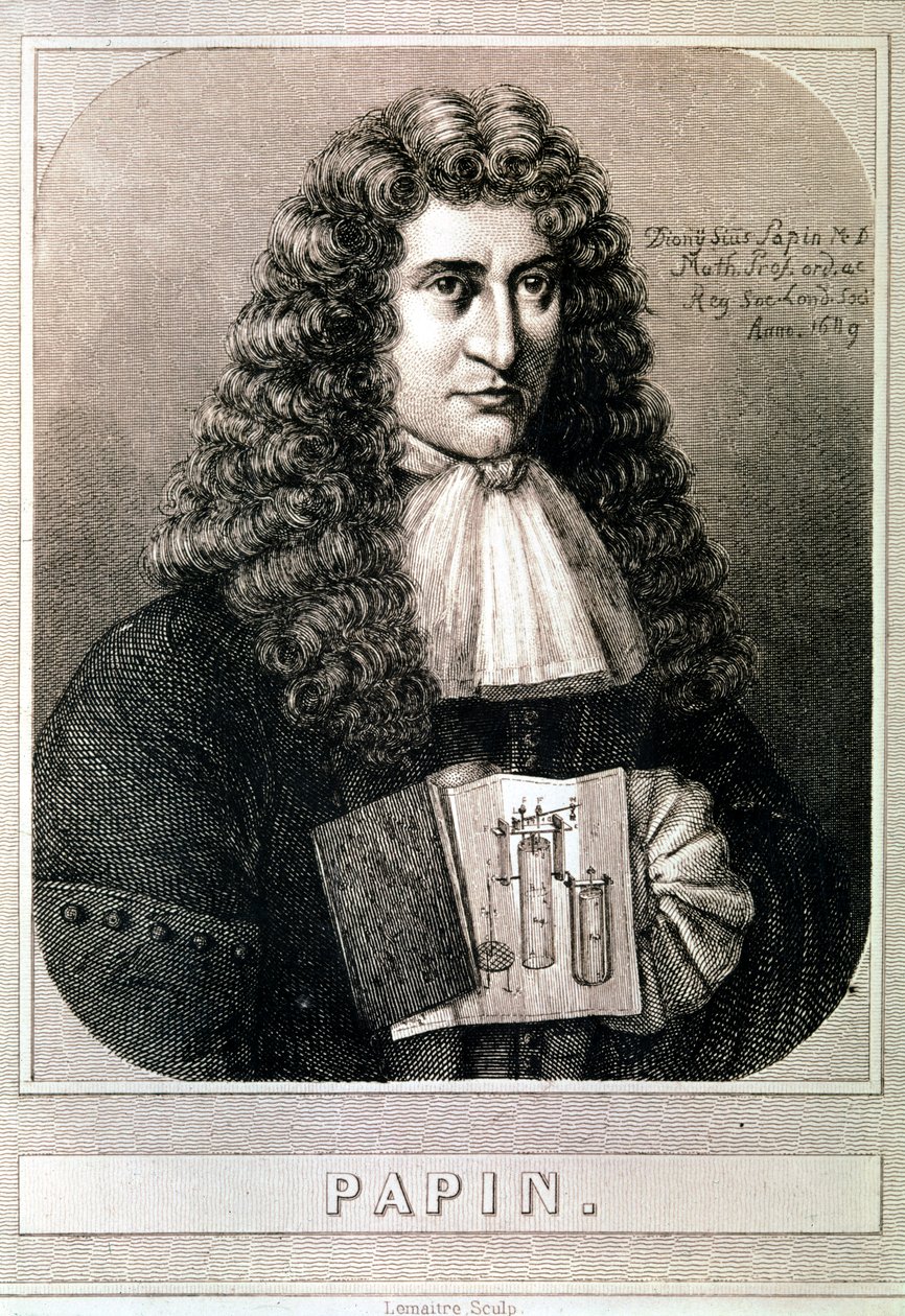 Portret van Denis Papin (ets) door Artist Unknown