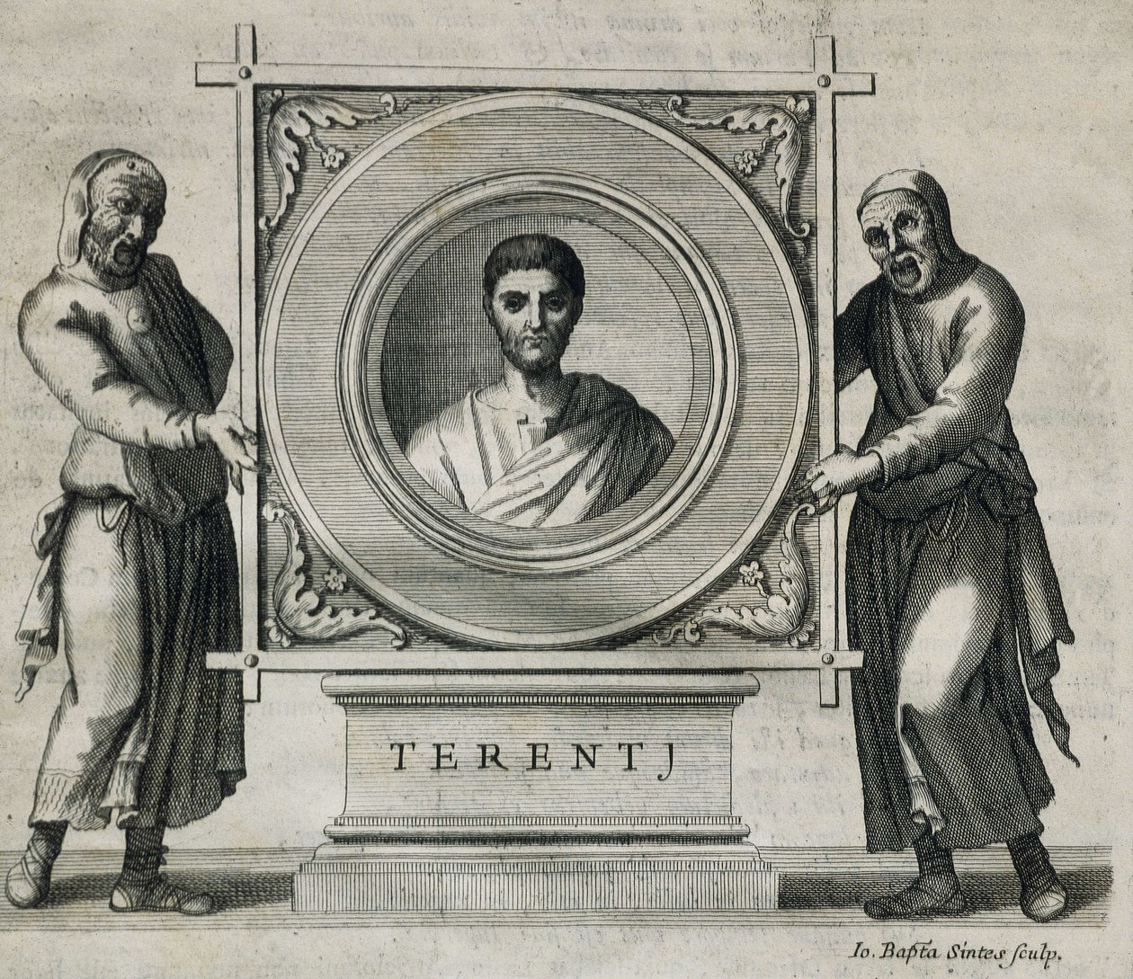 TERENTIUS, Publius Terentius Afer (190-154 v.Chr.). Toneelschrijver tijdens de Romeinse Republiek. Gravure. 1736. Gravure door Artist Unknown