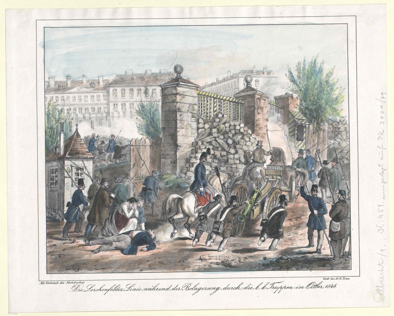 De Lerchenfelder linie tijdens de belegering door de k. k. troepen in oktober 1848 door Artist Unknown