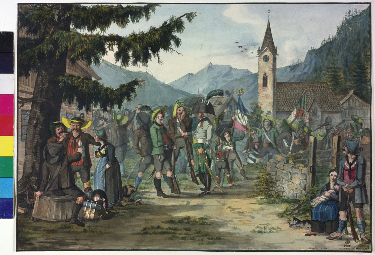 De triomfantelijke terugkeer van de boeren na een gevecht tegen de Fransen door Artist Unknown