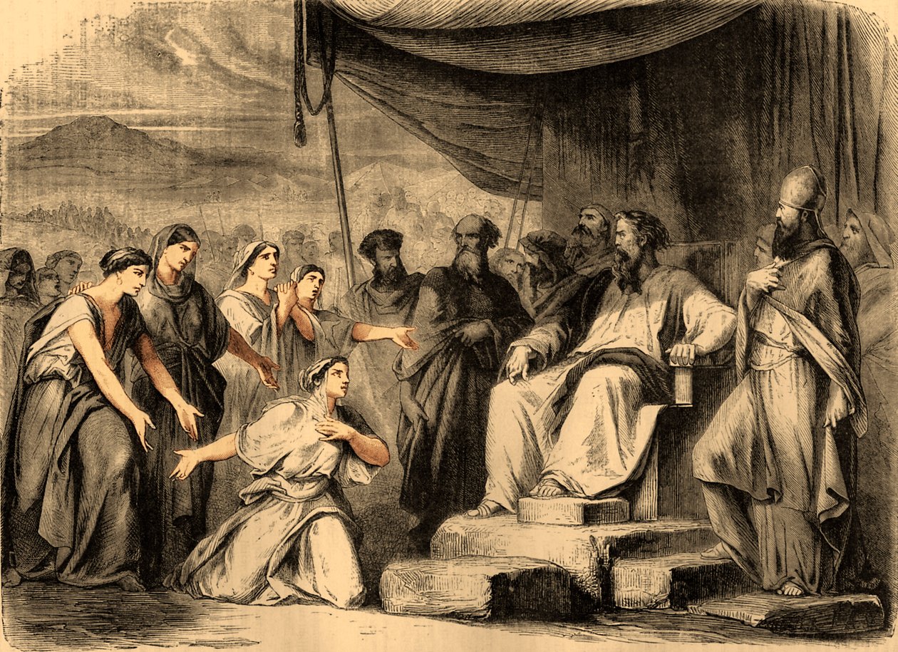 De dochters van Zelophehad voor Mozes (afdruk) door Artist Unknown