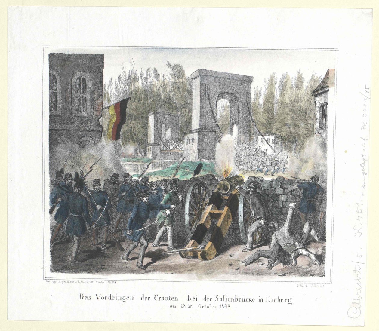 De doorbraak van de Kroaten bij de Sofienbrücke in Erdberg op 28 oktober 1848 door Artist Unknown