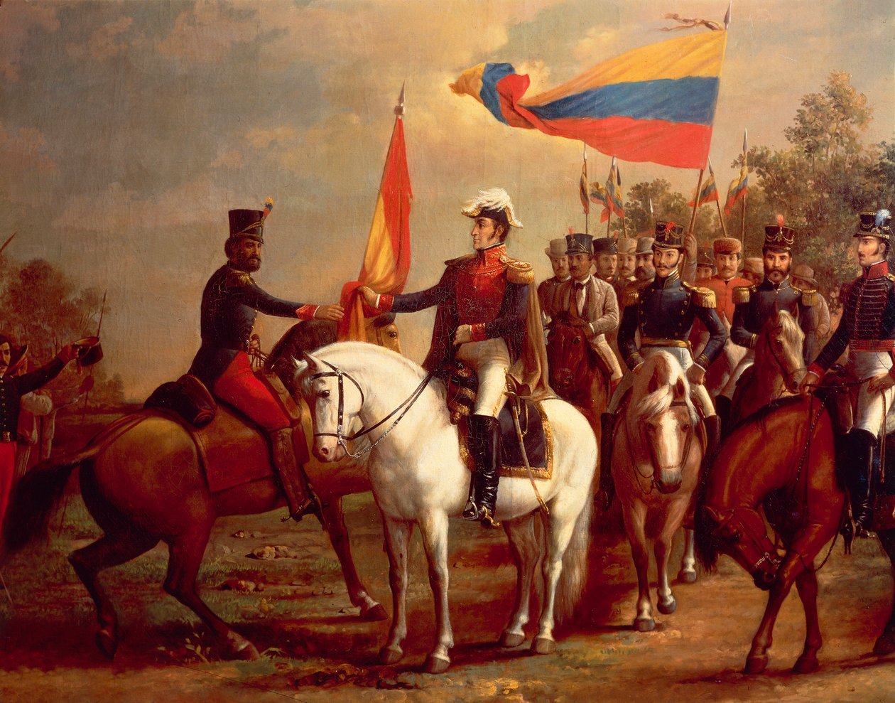 Simon Bolivar eert de vlag na de Slag om Carabobo, 24 juni door Arturo Michelena