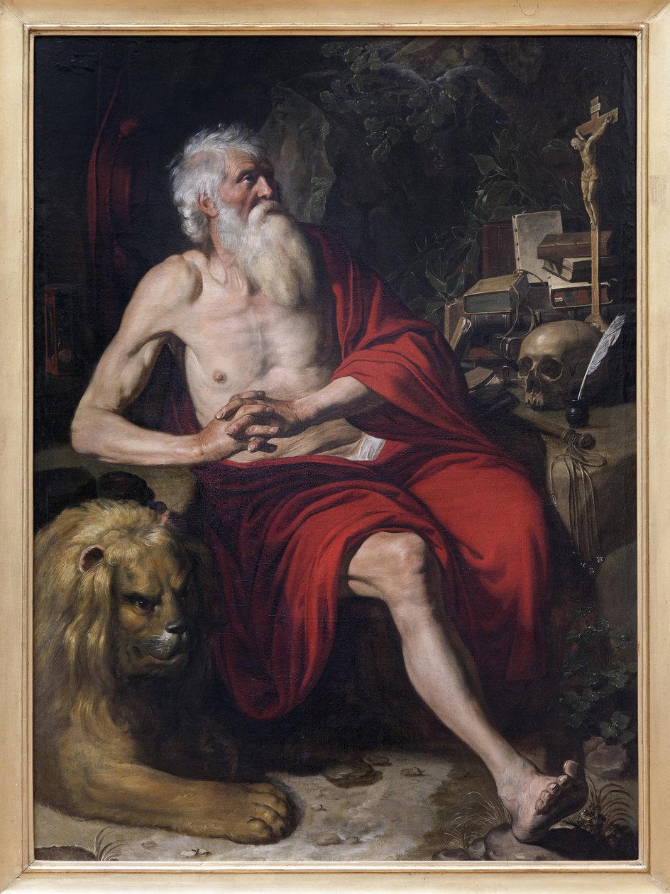 Sint Hiëronymus mediterend door Artus Wolfaerts or Wolffort