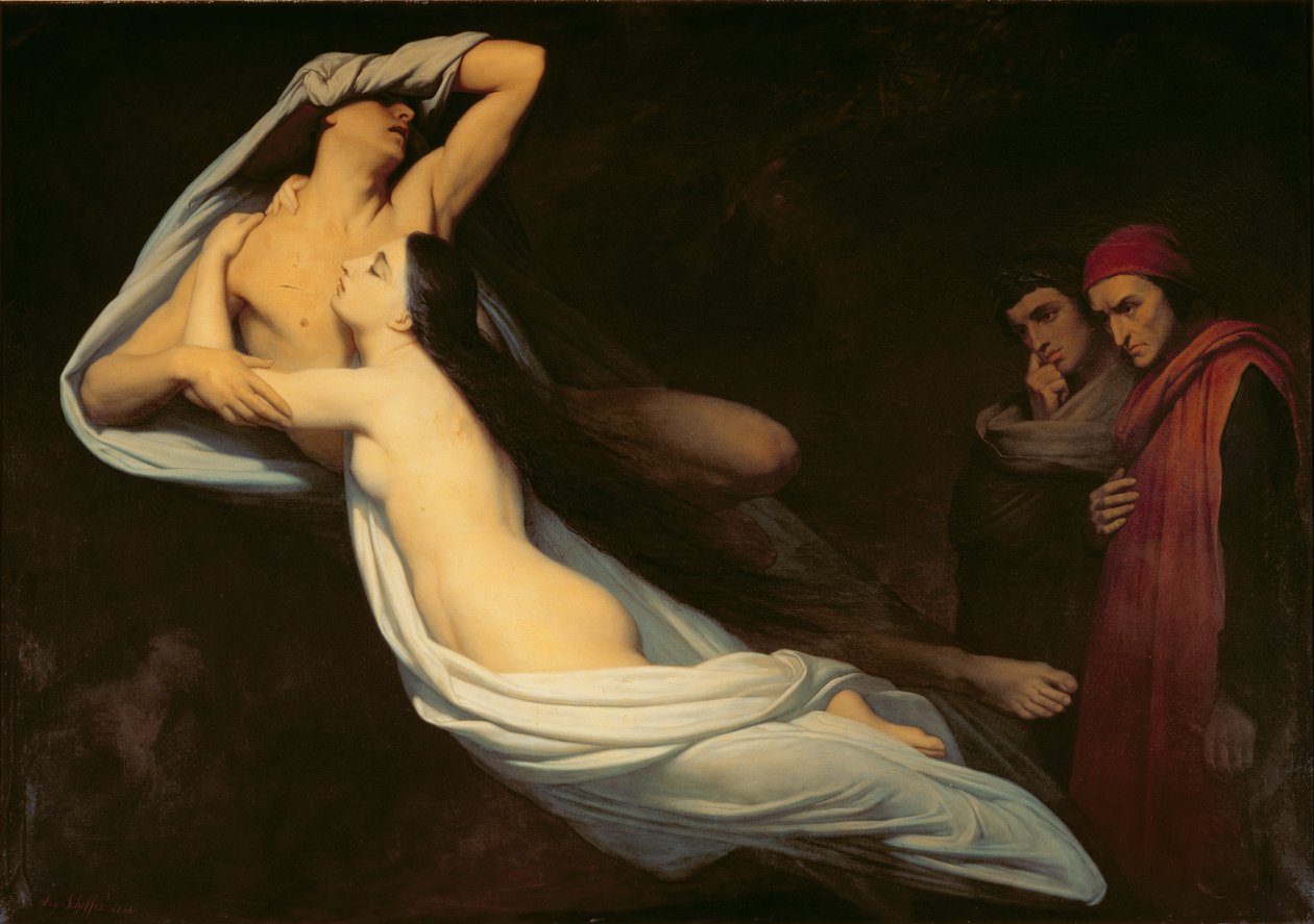 De figuren van Francesca da Rimini en Paolo da Verrucchio verschijnen ...
