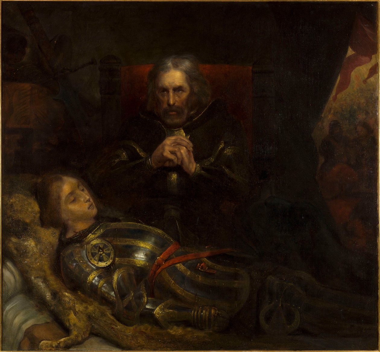Eberhard, graaf van Württemberg, die rouwt om de dood van zijn zoon, bijgenaamd „de Huiler“ door Ary Scheffer