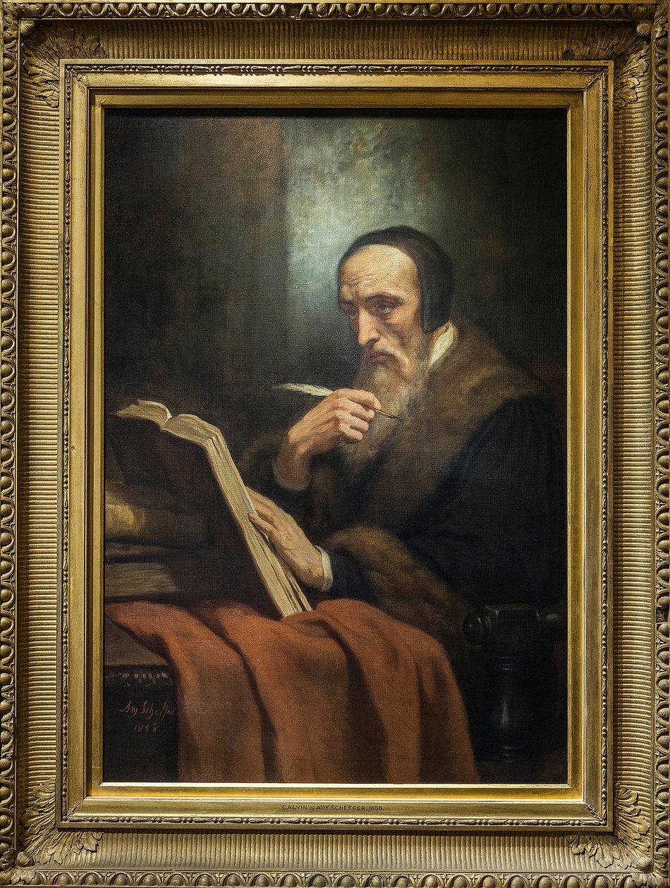 Portret van John Calvin (Jean Cauvin), Franse schrijver, theoloog en predikant tijdens de Protestantse Reformatie (1509-1564) - schilderij van Ary Scheffer (1795-1858). Musée de la Vie Romantique - Parijs door Ary Scheffer