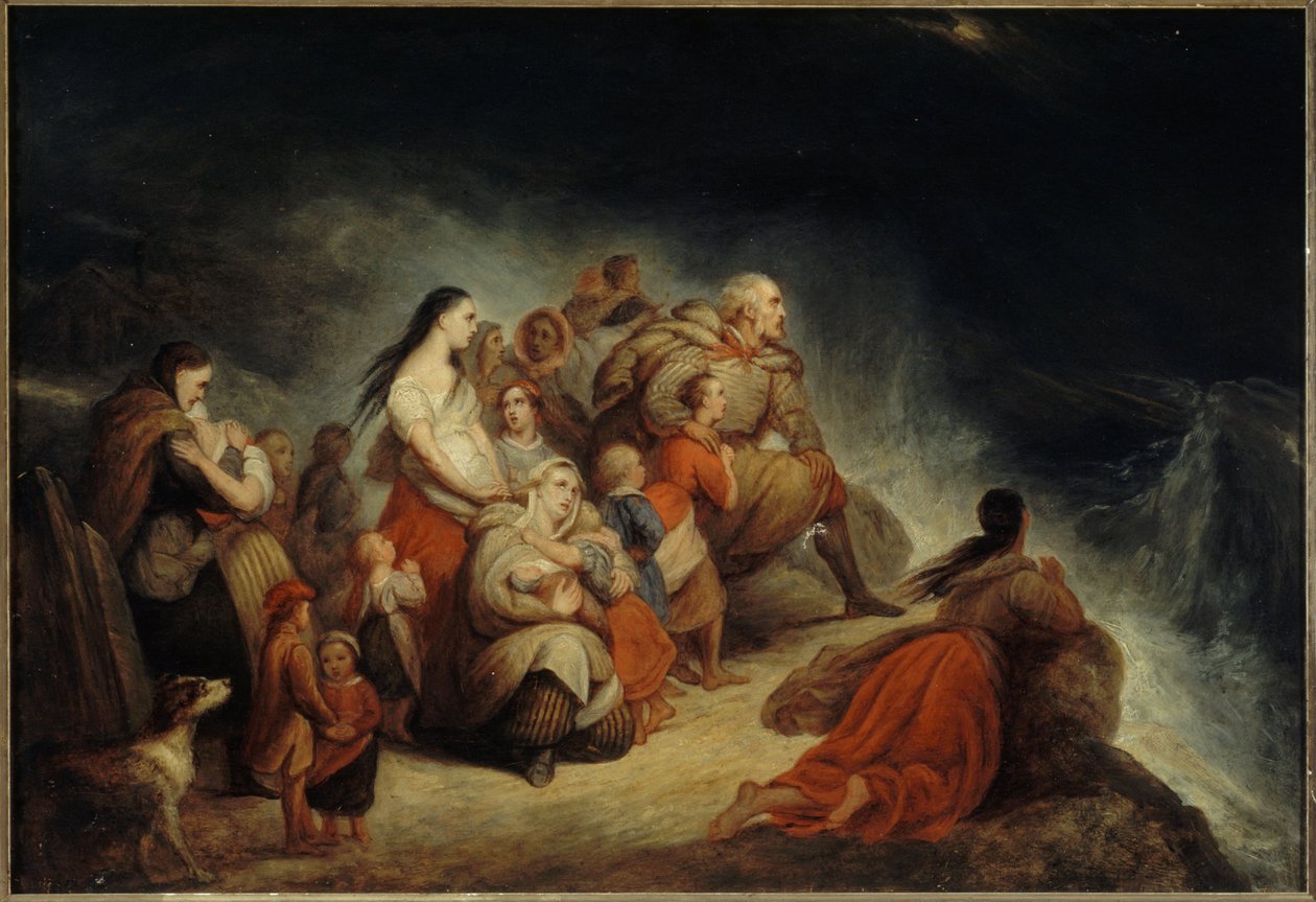 De storm, ca. 1820 (olieverf op hout, verguldsel op doek) door Ary Scheffer