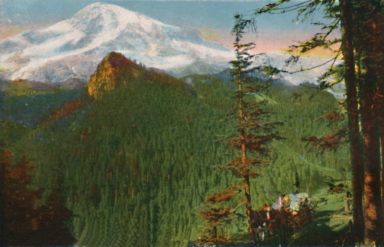 De Weg bij Rickseeker Point, Mount Rainier in de Verte, Washington door Asahel Curtis