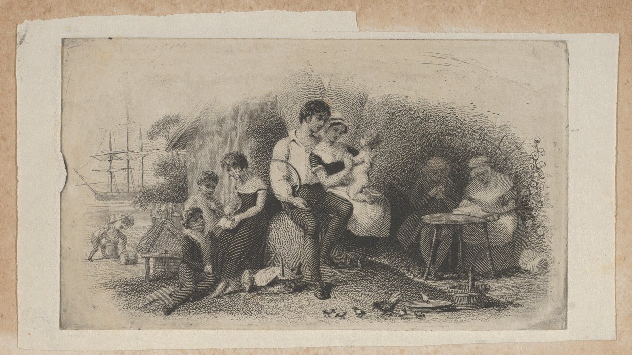 Bankbiljet vignette met figuren van verschillende leeftijden, die de stadia van het leven vertegenwoordigen, ca. 1824-37 door Asher Brown Durand.