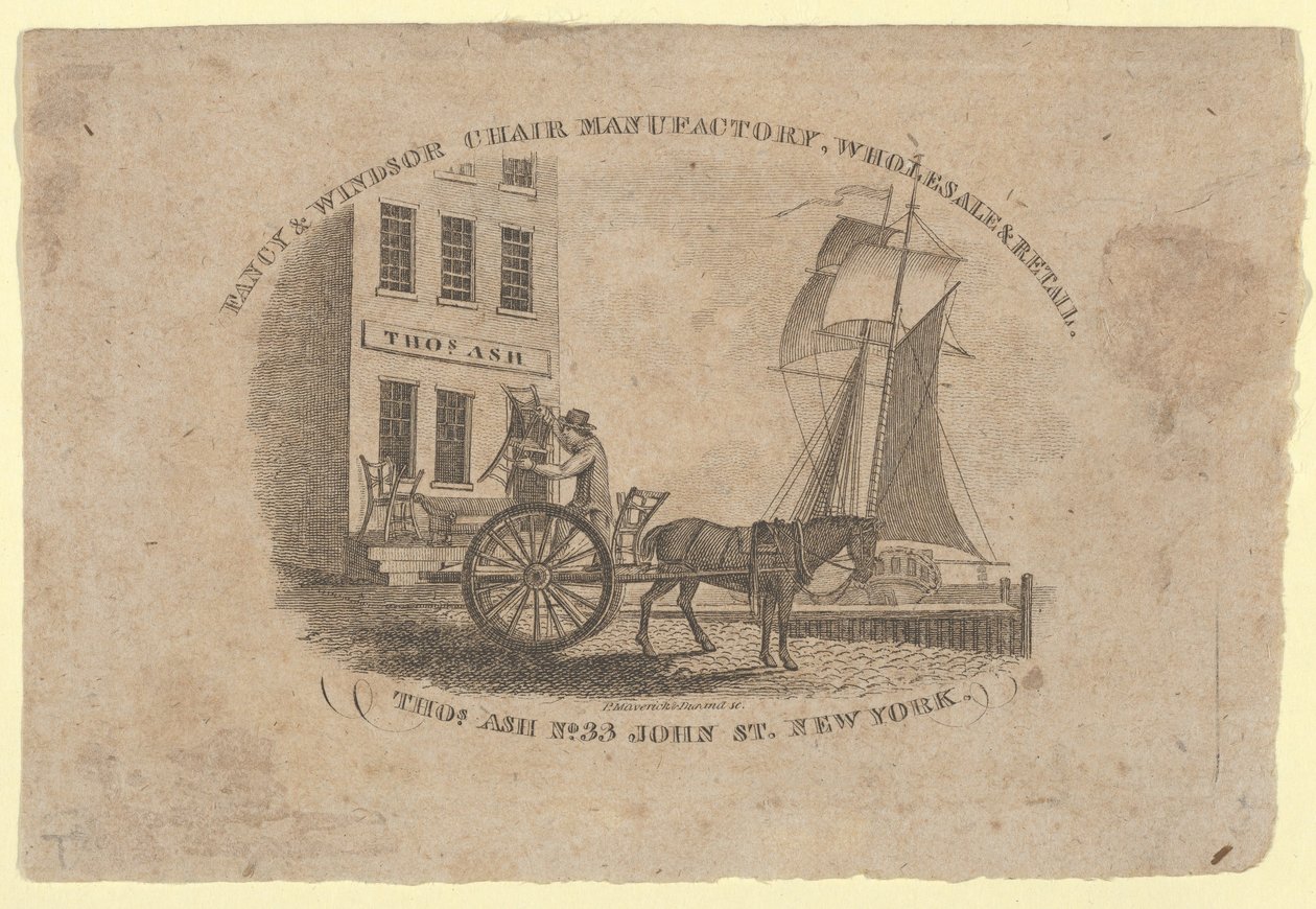 Fancy & Windsor Chair Manufactory, Groothandel & Detailhandel, Thomas Ash, No. 33 John Street, New..., 1817 door Asher Brown Durand