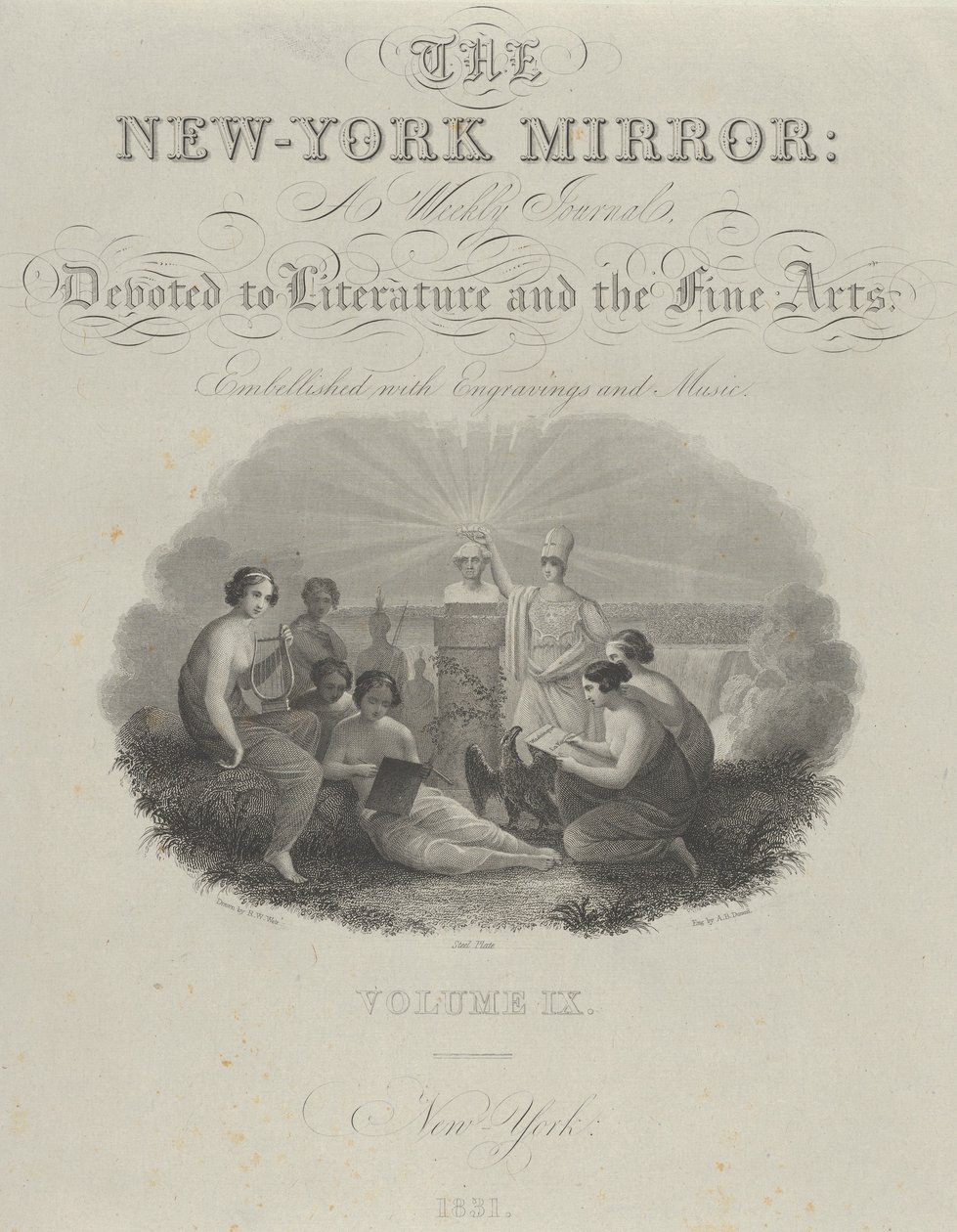 Titelpagina: The New York Mirror, A Weekly Journal, Devoted to Literature and the Fine Arts, 1831 door Asher Brown Durand