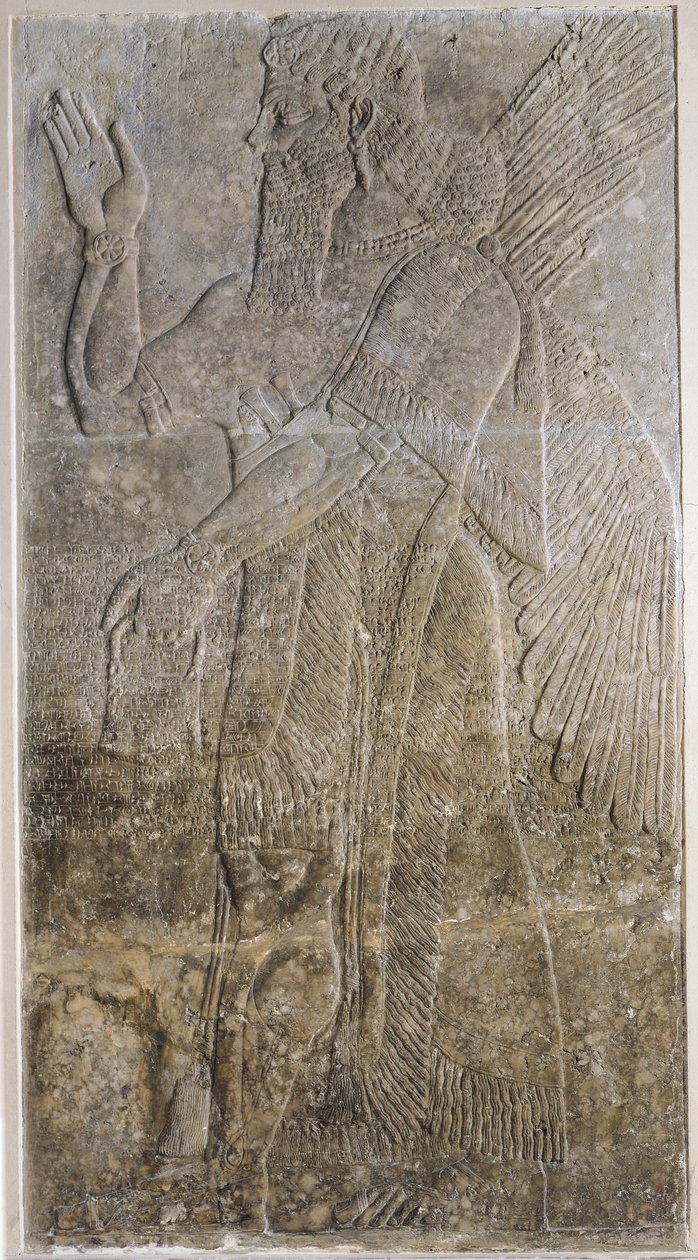 Reliëf met een Gevleugelde Geest, uit het Paleis in Nimrud (Kalah) door Assyrian