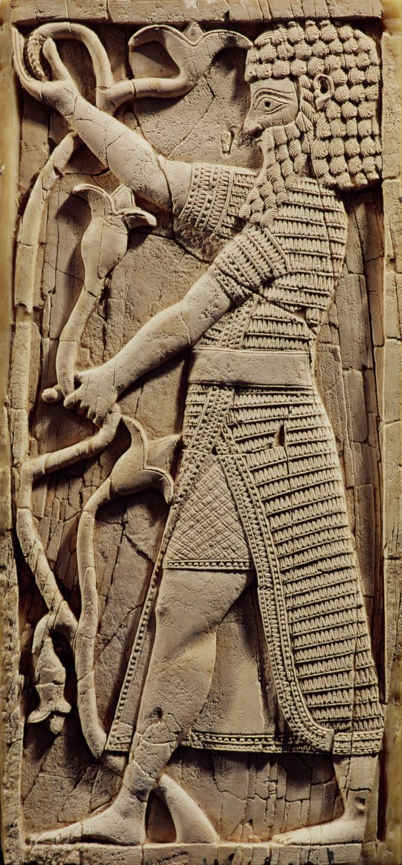Reliëf met afbeelding van een krijger, uit het paleis van Salmanassar III (858-823 v.Chr.) Nimrud door Assyrian