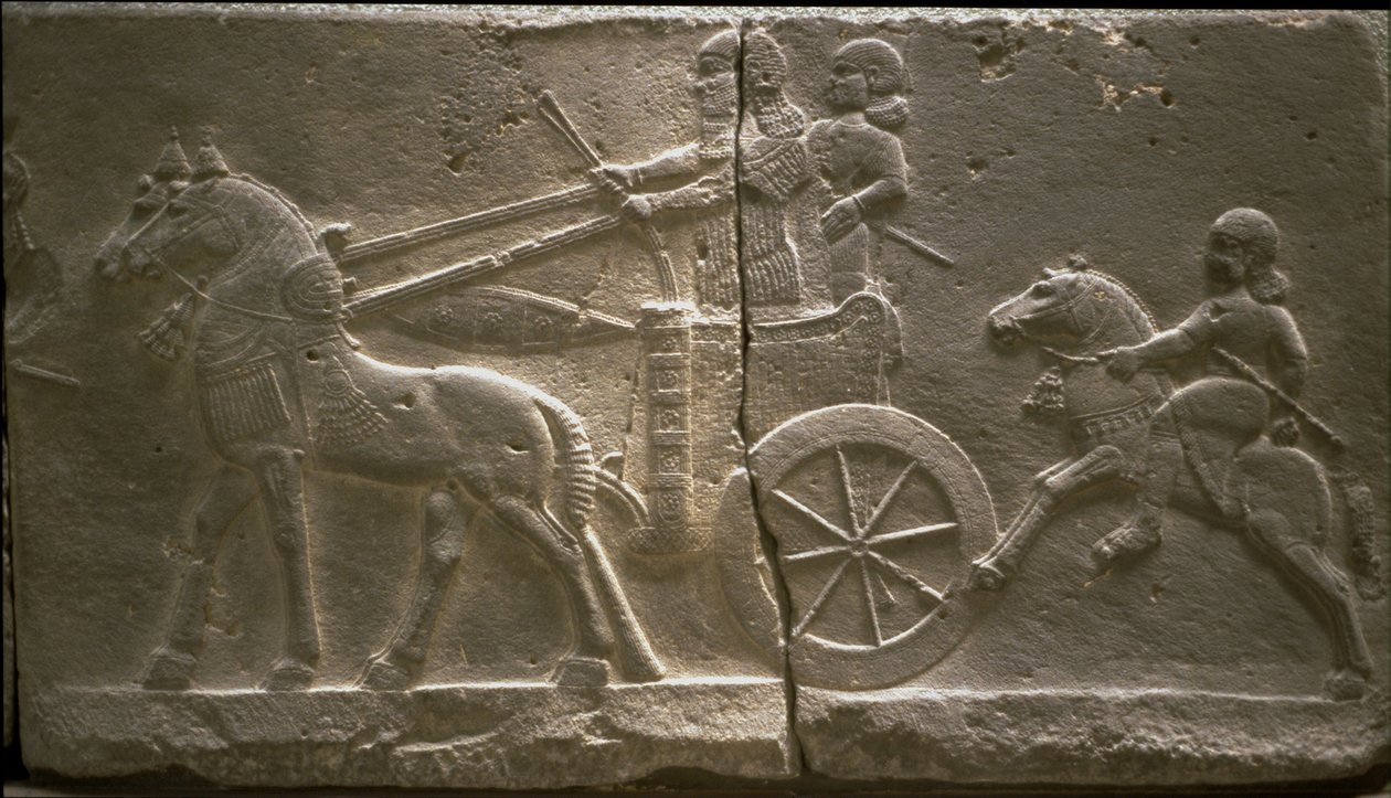 Strijdwagen en ruiter, 8e eeuw v.Chr. door Assyrian