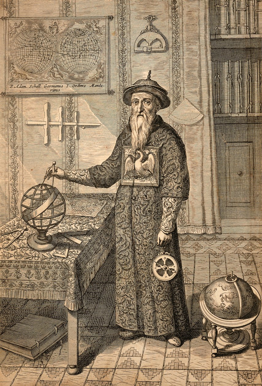 Jezuïet Johann Adam Schall von Bell (1591-1666), voorganger van Ferdinand Verbiest, astronoom aan het hof van de Ming-dynastie in Nanjing, in Mandarijnenkostuum door Athanasius Kircher