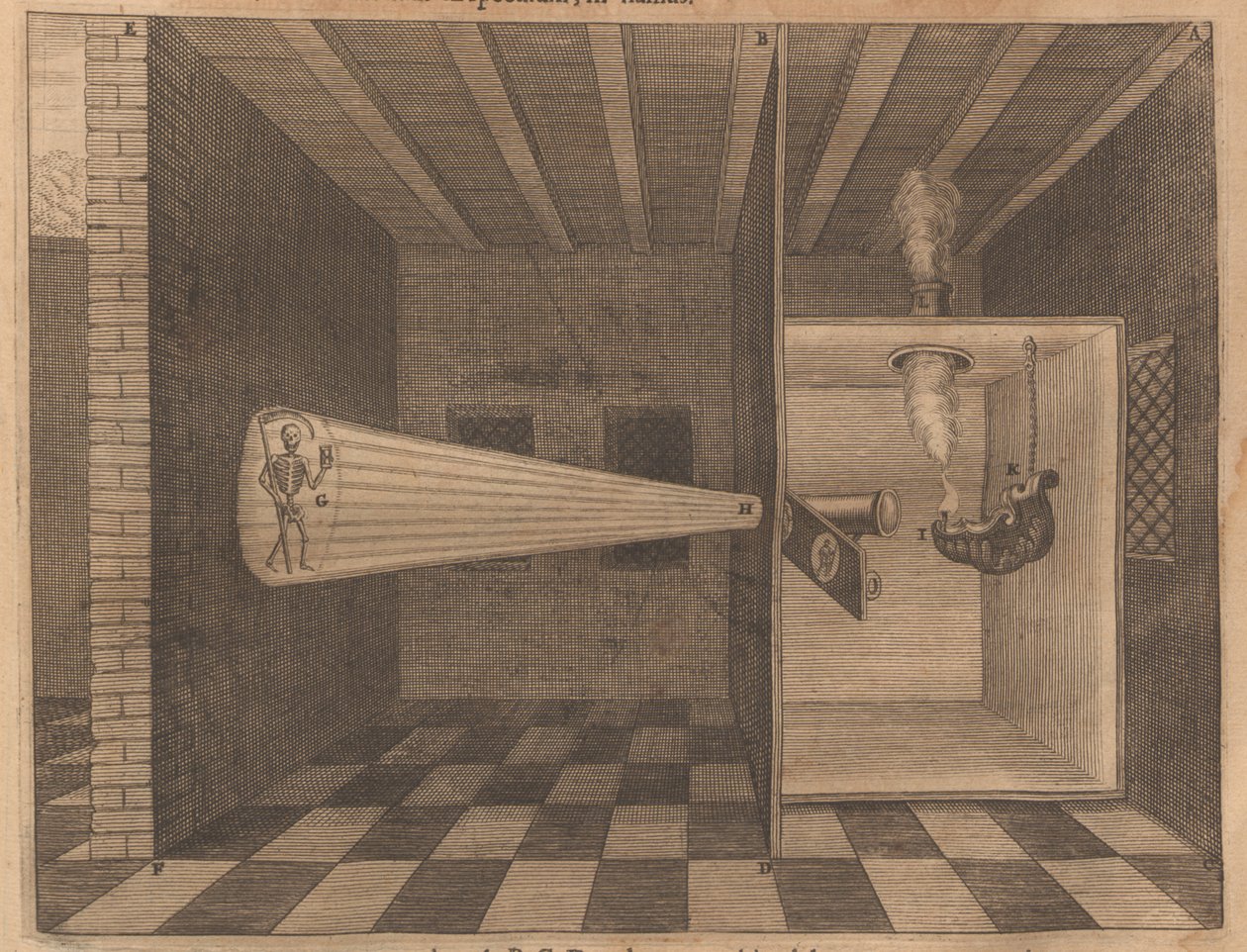 Toverlantaarn toont de Dood uit Ars Magna Lucis door Athanasius Kircher