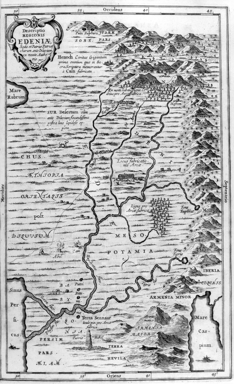 Kaart van de Hof van Eden, 1675 door Athanasius Kircher