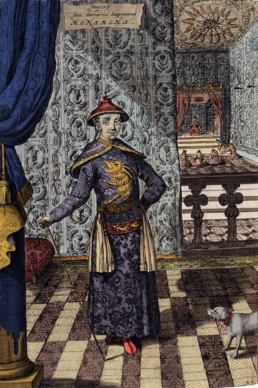 De Chinese Keizer en Opperheerser van de Tartaren - Chinese keizer Kangxi (1652-1722) Qing-dynastie, gravure door Athanasius Kircher (1601-1680) uit China Monumentis, qua sacris qua profanis 1667 - Chinese keizer Kangxi (1652-1722) Qing-dynastie door Athanasius Kircher