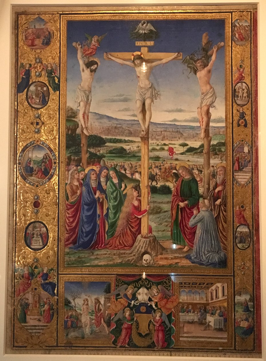 Kruisiging, miniatuur uit het Missaal van Thomas James. door Attavante degli Attavanti
