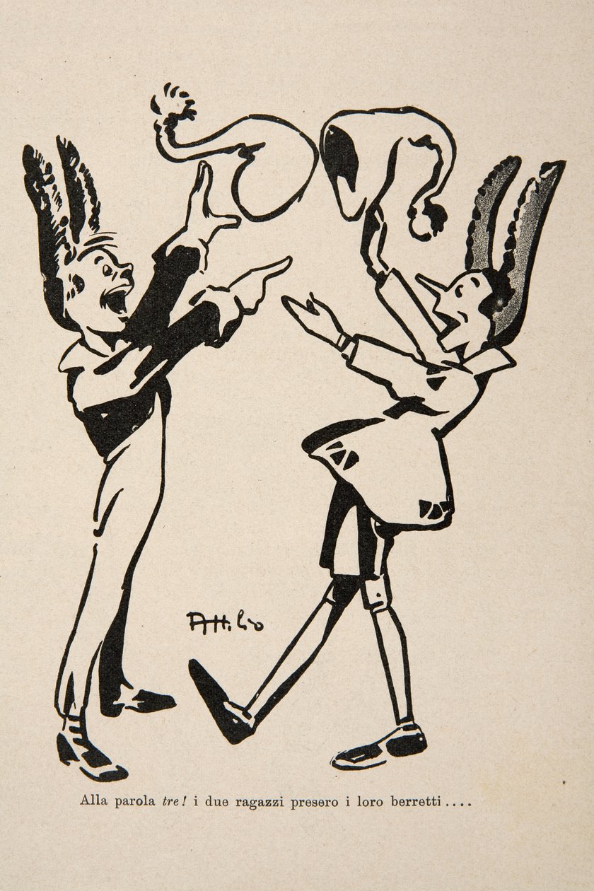 Pinokkio en Candlewick, illustratie uit "Pinokkio". door Attilio Mussino