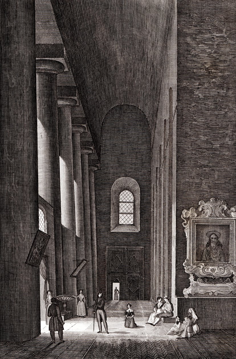 Zijbeuk van de kathedraal van Nativita di Maria Santissima in Syracuse, Sicilië, Italië, kopergravure door Attilio Zuccagni Orlandini