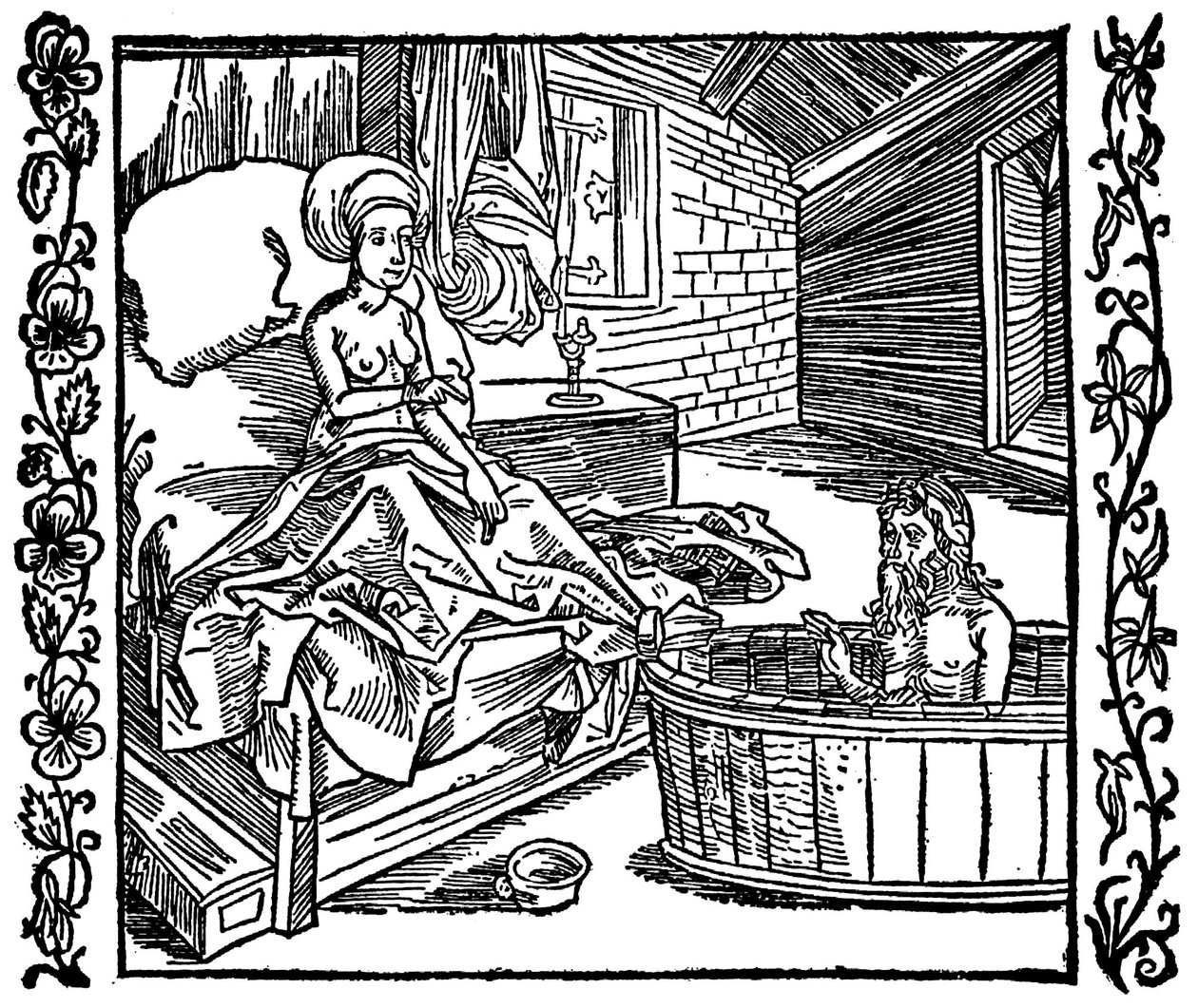 De vrouw en de badende kluizenaar. door attributed to Albrecht Dürer