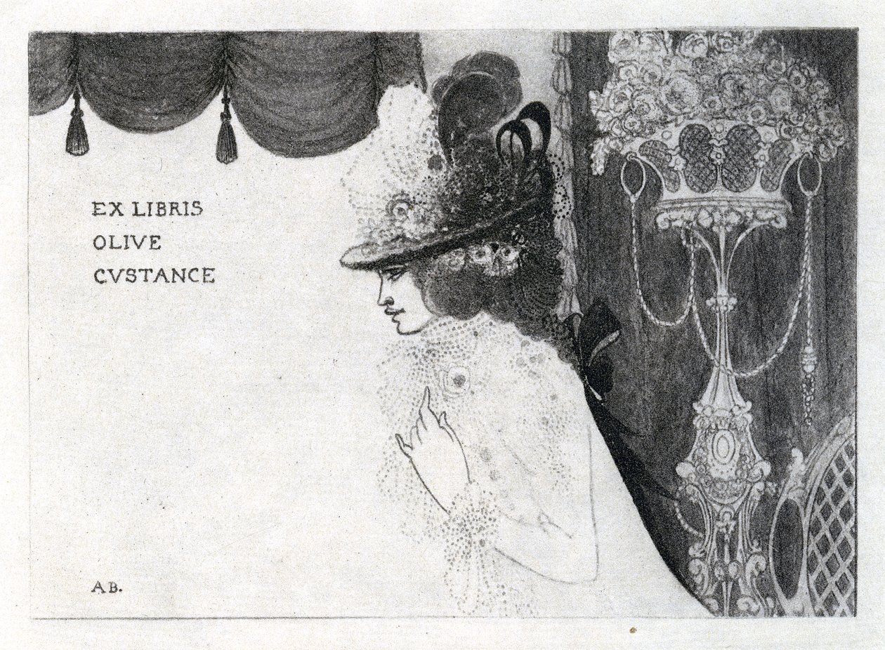 Ontwerp voor een boekplaat voor Olive Custance (fotogravure) door Aubrey Beardsley