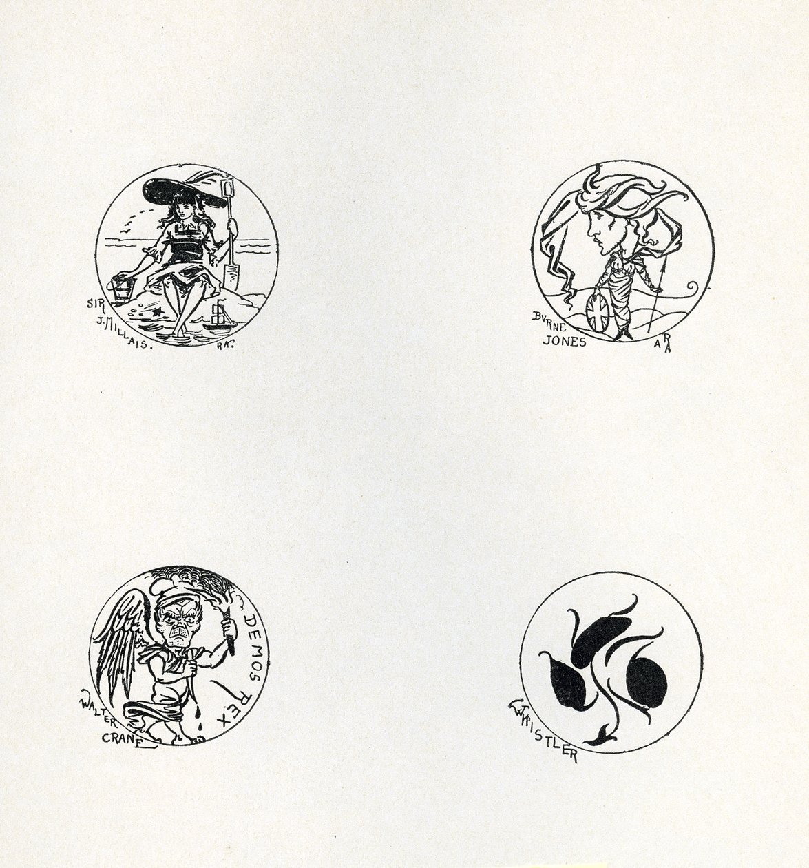 Vier ontwerpen voor nieuwe munten, 1893 door Aubrey Beardsley