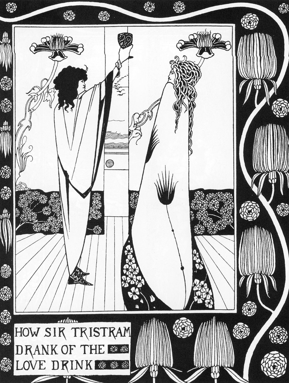 Arthurlegende: Tristan drinkt de liefdesdrank Gravure in 