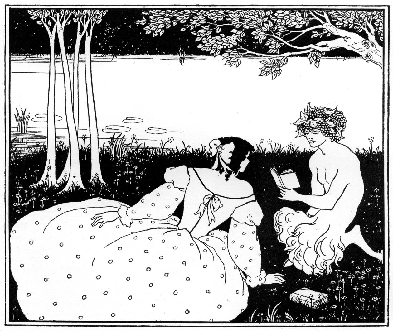 Pan leest voor aan een vrouw bij een beek door Aubrey Beardsley