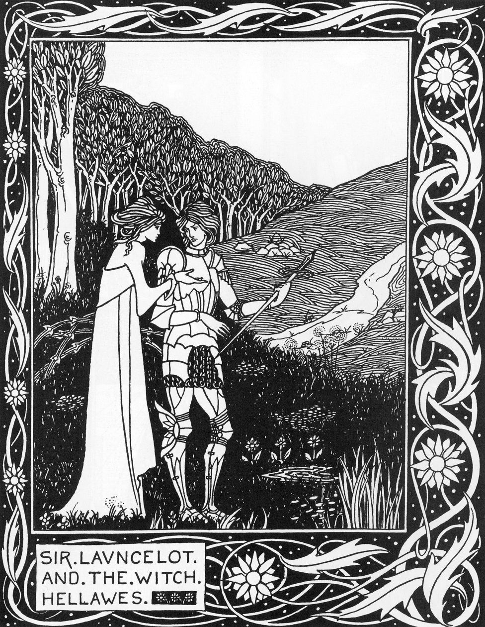 Sir Launcelot en de heks Hellawes Illustratie door Aubrey Beardsley (1872-1898) uit Thomas Malory