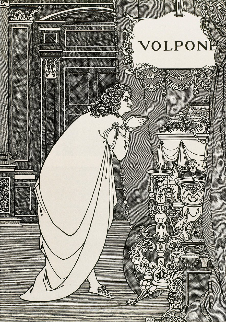 Titelpagina van Volpone of de vos (1609) geschreven door Ben Johnson door Aubrey Beardsley