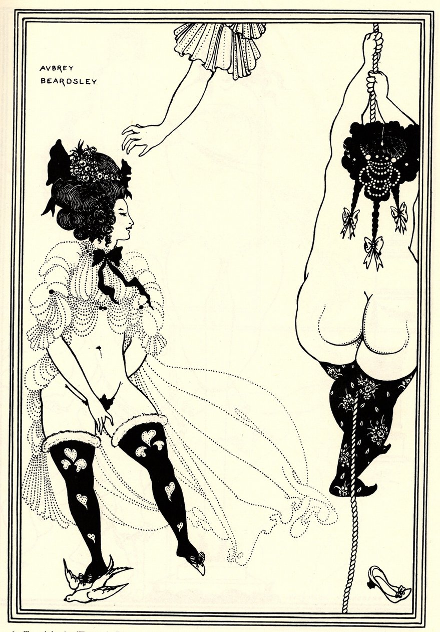 Twee Atheense vrouwen in nood. Illustratie voor De Lysistrata van Aristophanes, 1896 door Aubrey Beardsley