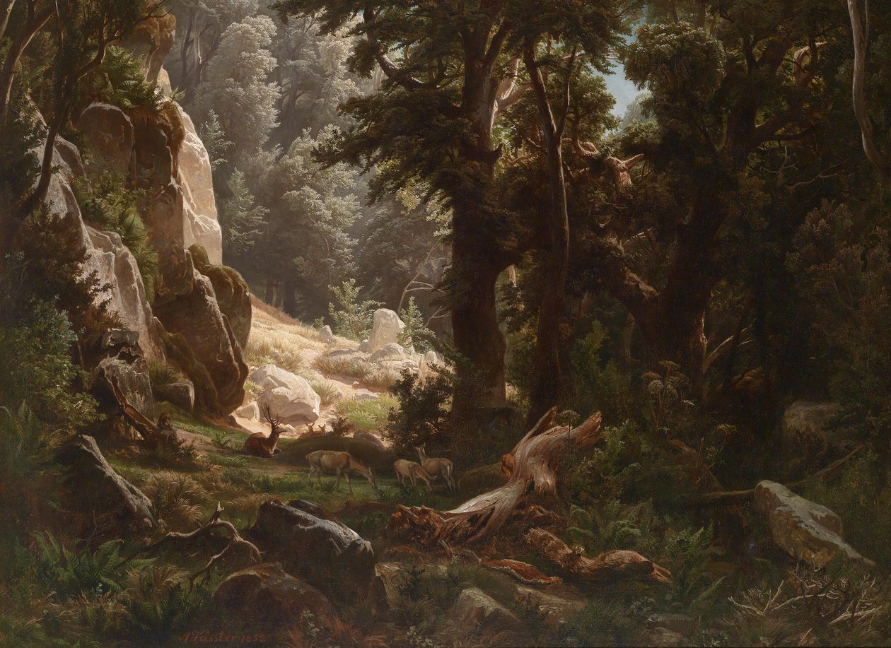 Edelherten in het bos door August Friedrich Kessler