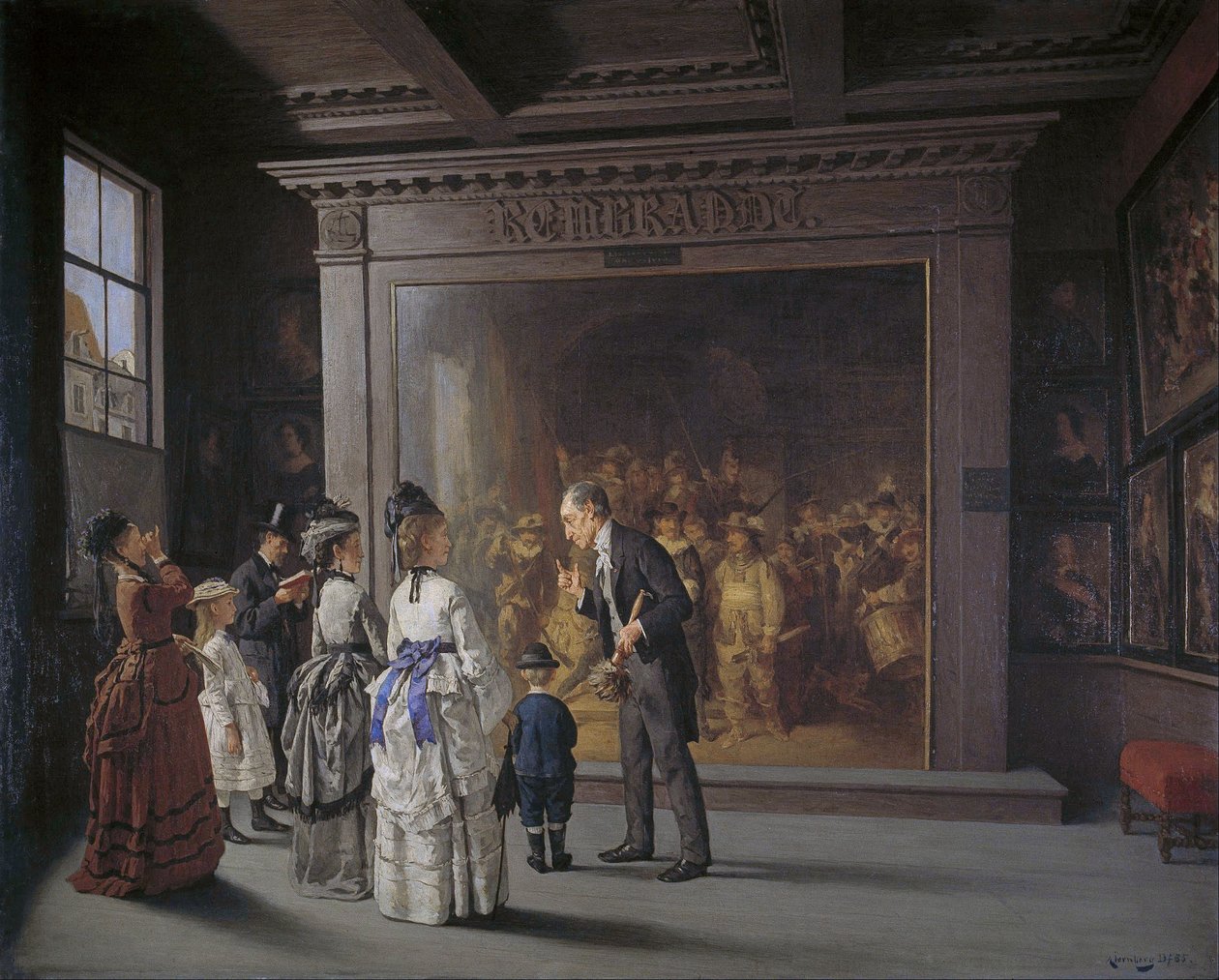 Bezoekers voor Rembrandts Nachtwacht in Amsterdam door August Jernberg