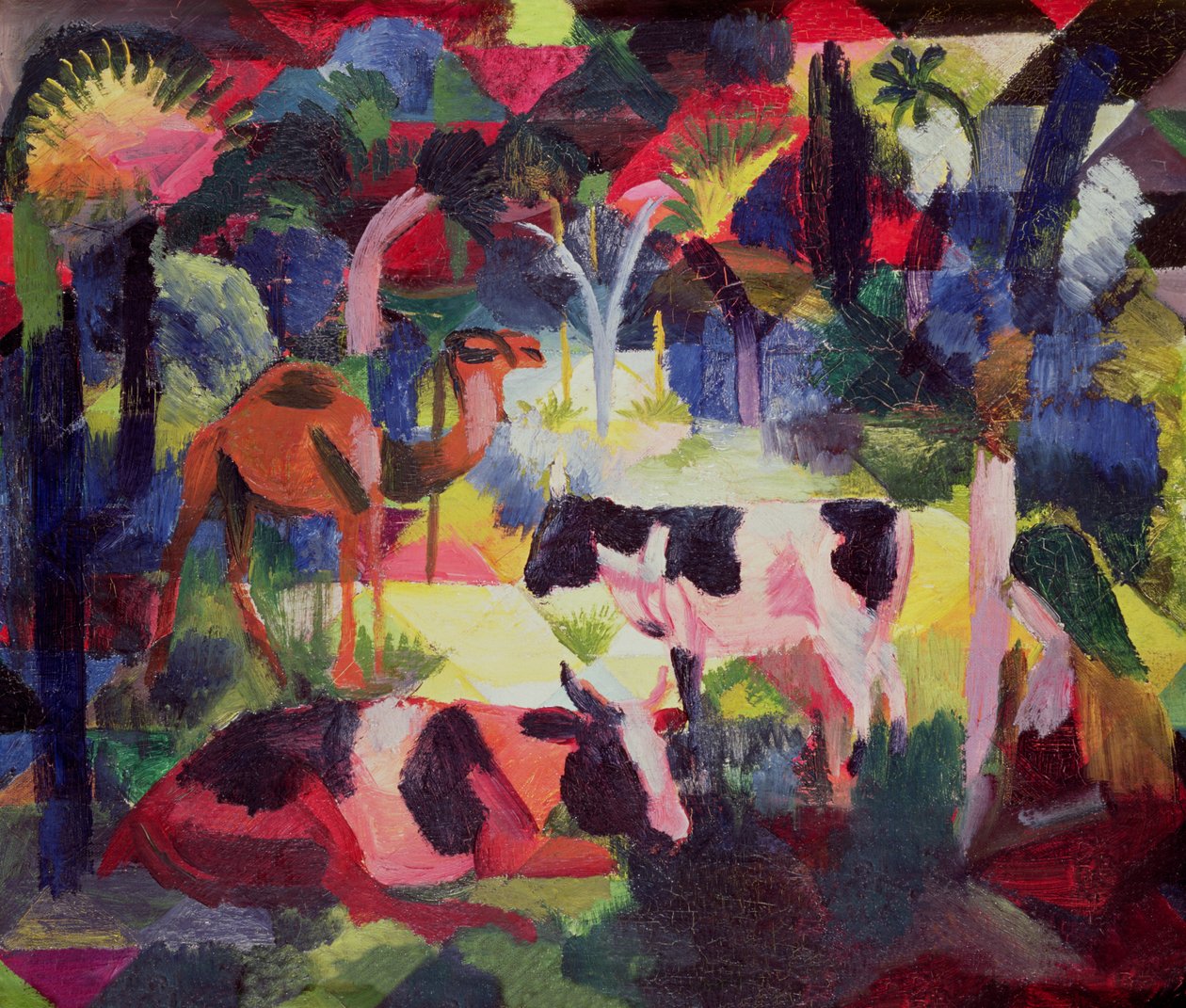 Landschap met Koeien en een Kameel door August Macke