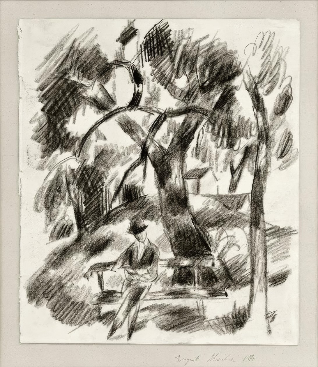 Lezende man in het park door August Macke