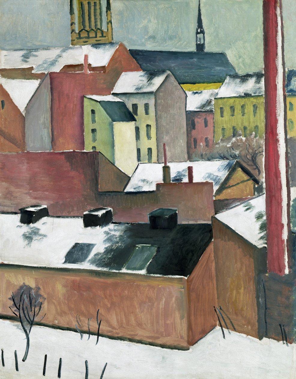 De kerk van St. Mary in Bonn in de sneeuw, 1911 door August Macke