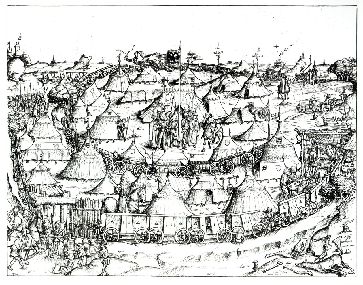 Middeleeuws militair kampement, uit een boek, pub. 1887 door August Ottmar von Essenwein