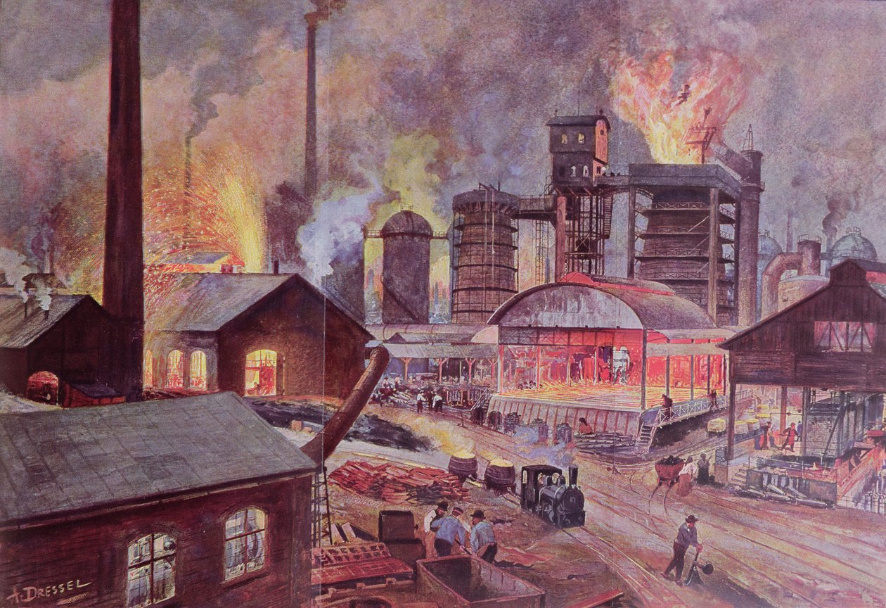Fabriek met hoogoven, uit een serie boeken over L