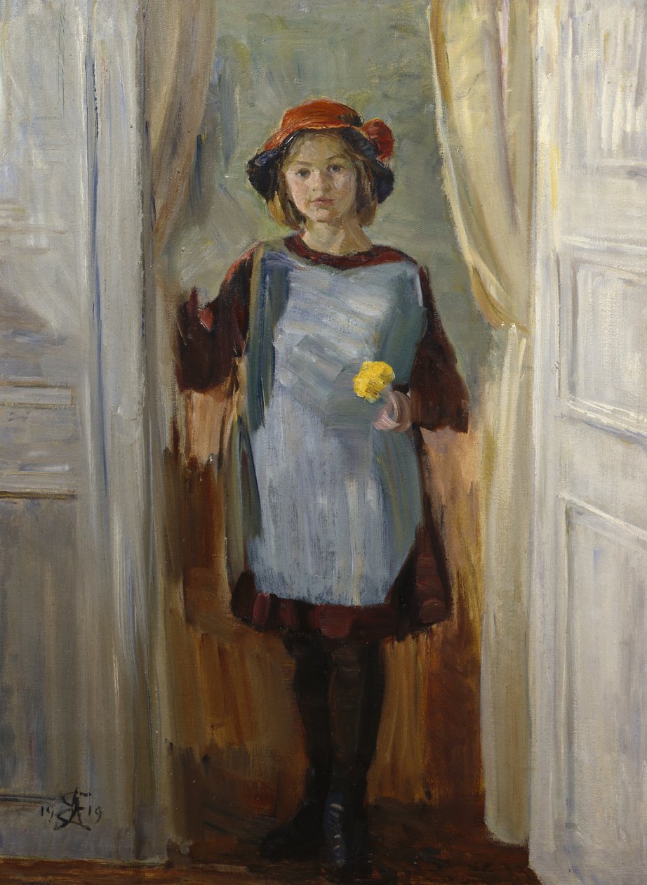 Meisje in deuropening (Maria Eiebakke) 1918 door August Eiebakke