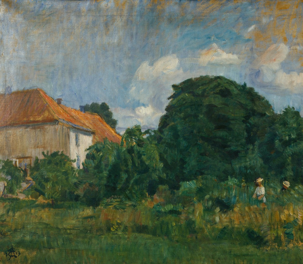 Zomerbeeld met huis door August Eiebakke