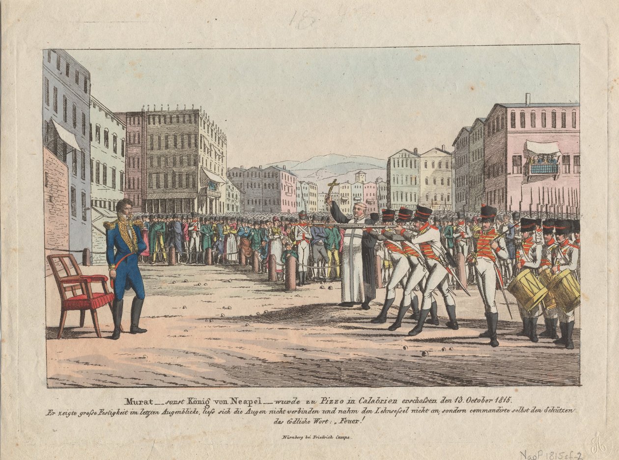Executie van Joachim Murat door vuurpeloton in Pizzo Calabro, 13 oktober 1815, ca. 1820 door August Friedrich Andreas Campe