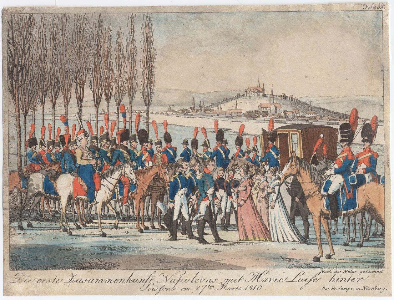 Napoleon introduceert keizerin Marie-Luise aan zijn familie buiten paviljoen bij Soissons door August Friedrich Andreas Campe