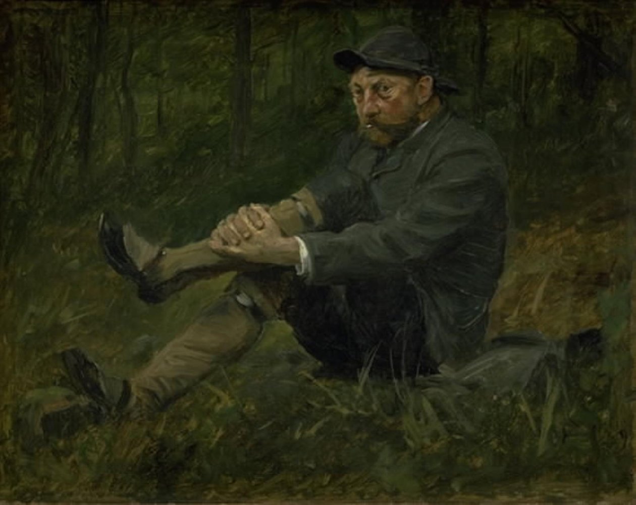 De architect Thorvald Bindesbøll in een dennenbos op Kullen door August Jerndorff