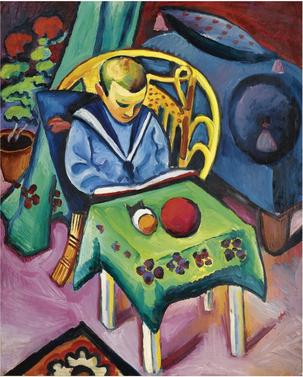 Jongen met boek en speelgoed, 1912 door August Macke