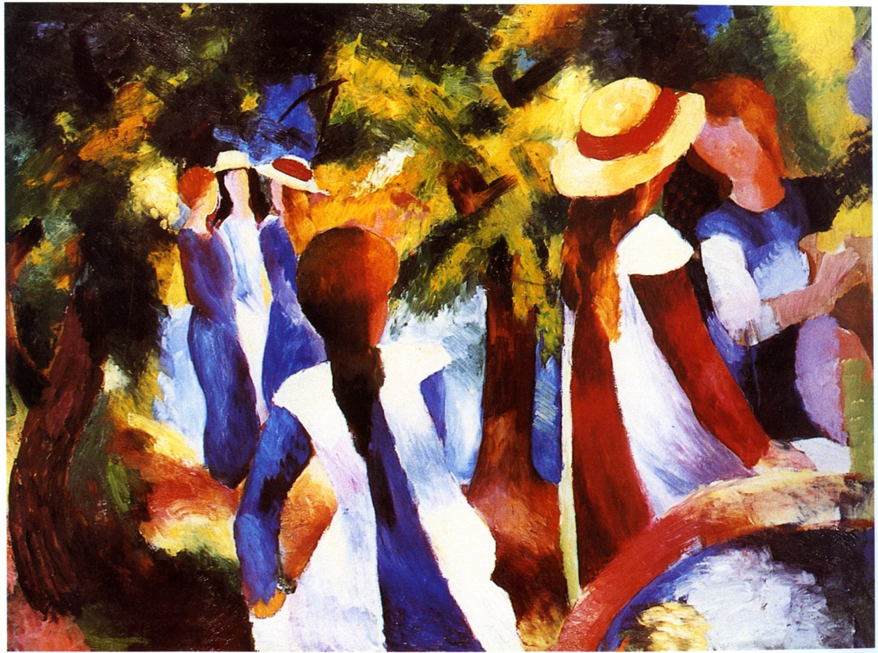 Meisjes onder bomen door August Macke